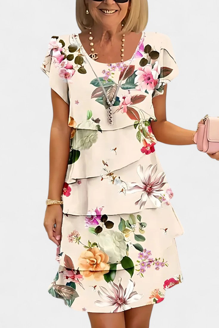 Tamara Floral Satin Tiered Dress