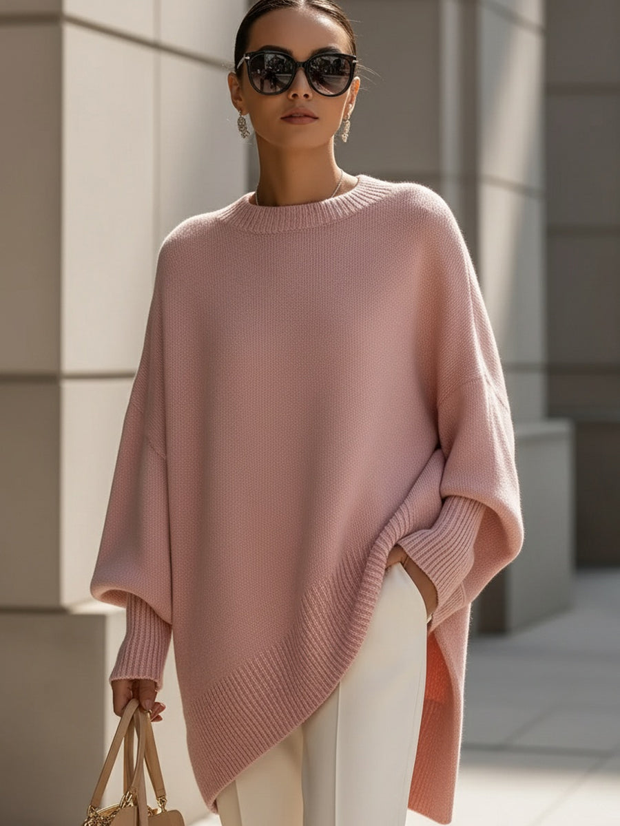 Knitted Poncho Sweater in Wide Line