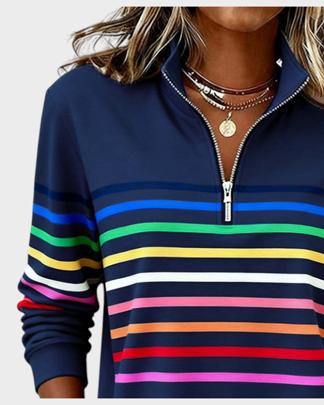 Marlen | Rainbow Half-Zip Blouse