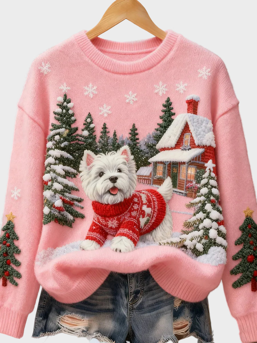 Wyla | Women's Retro Flannel Top with Christmas Artistic Animal Print - Casual