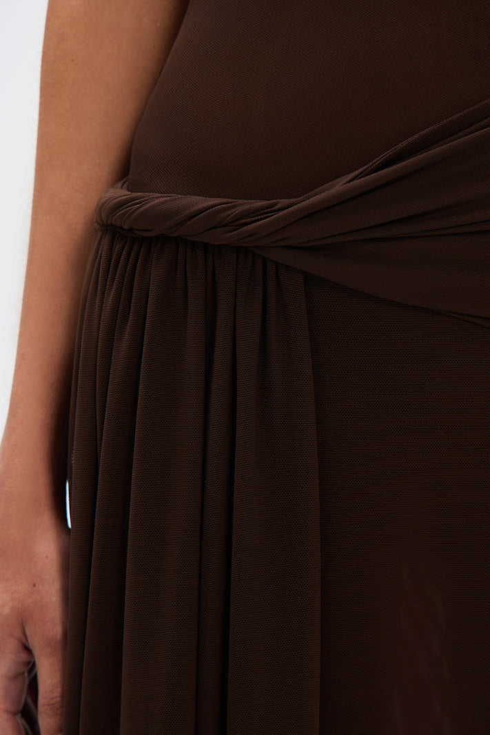 Eranda Sheer Drape Off-Shoulder Maxi Dress