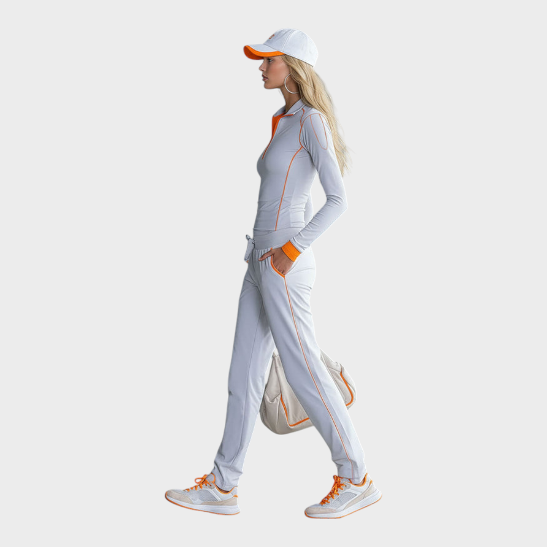 Dawn | Modern Sports Gray-Blue Long Sleeve Top with Half Zipper and Pants Set