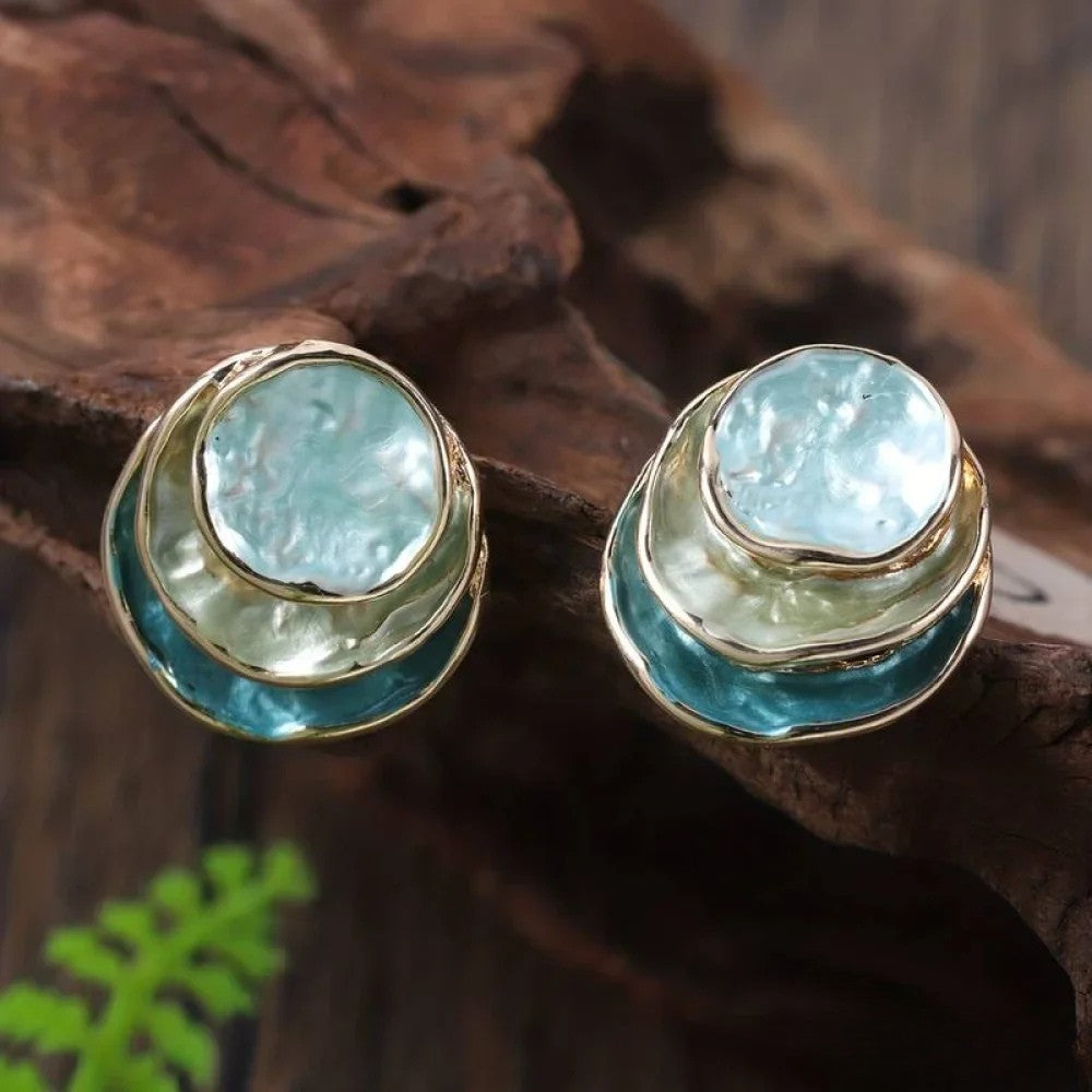 Vintage round earrings hand painted multi-layered