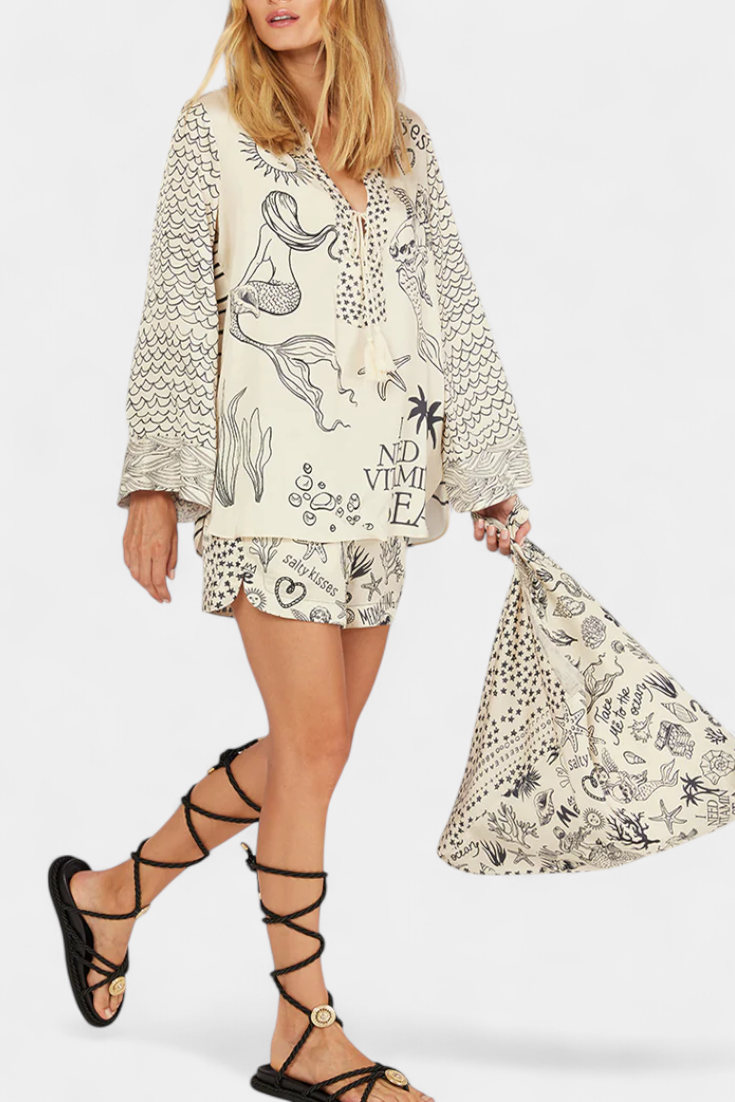Amalia Printed Shirt Set with Elastic Shorts