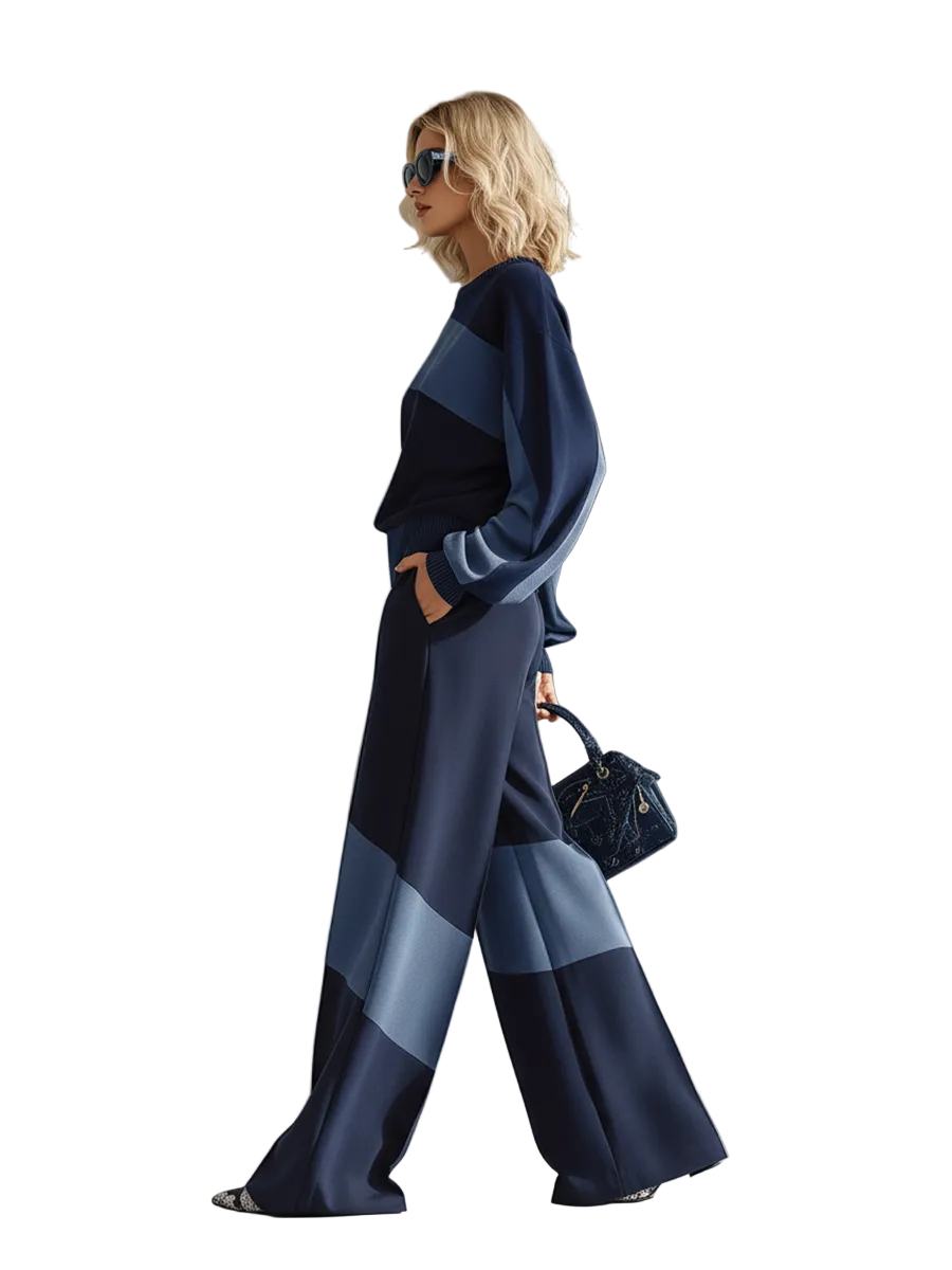 Kendal - Casual Sportswear Patchwork Sweatshirt And Sweatpants Set