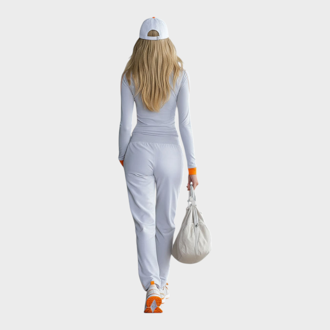 Dawn | Modern Sports Gray-Blue Long Sleeve Top with Half Zipper and Pants Set