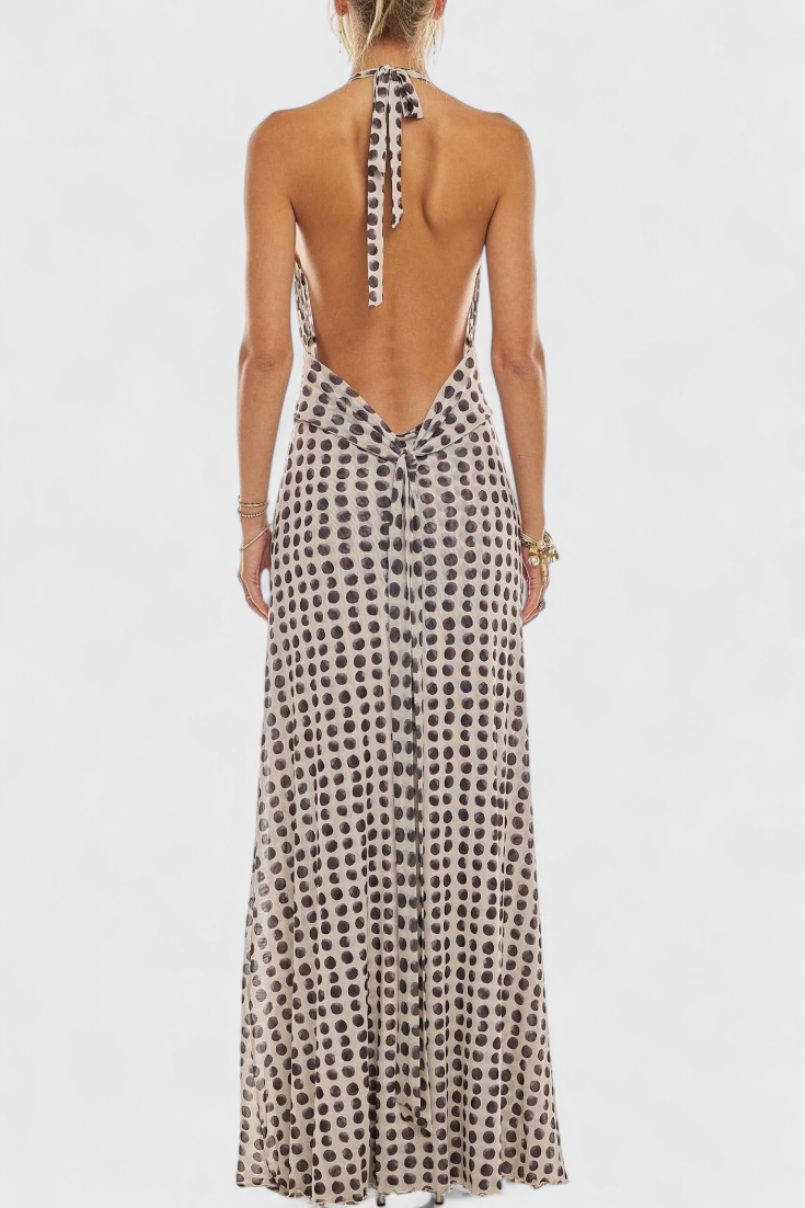 Melody Polka Dot Maxi Dress with Plunging Neckline