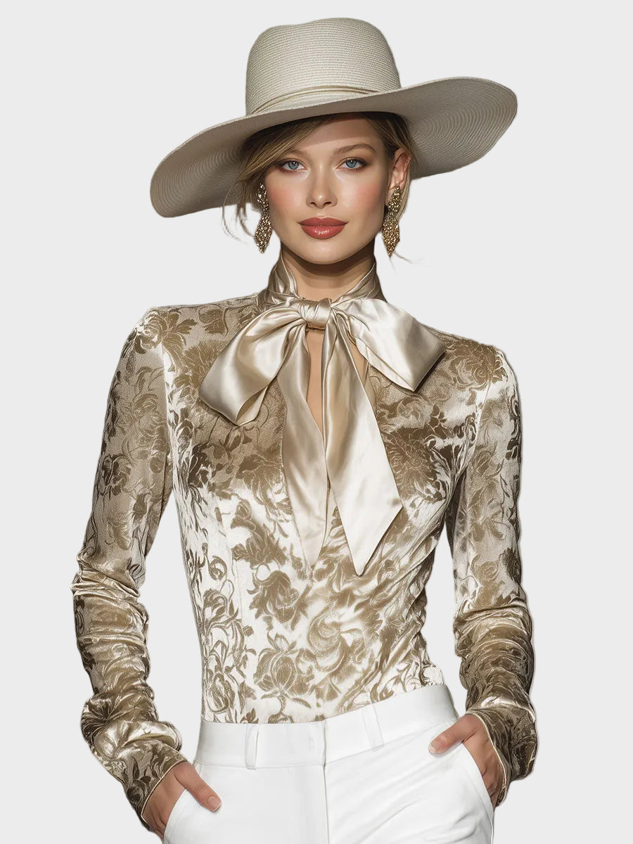 Rachel - Elegant and sophisticated velvet printed shirt in champagne color