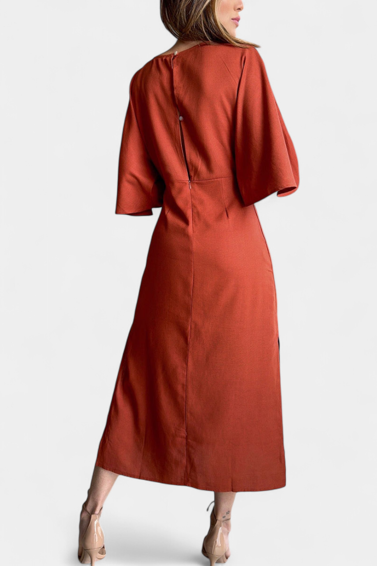 Ainhoa Casual Dress with Knot Front and Plunging Neckline
