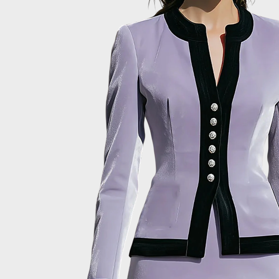 Nikki | Urban velvet button-down jacket with color block and round neck