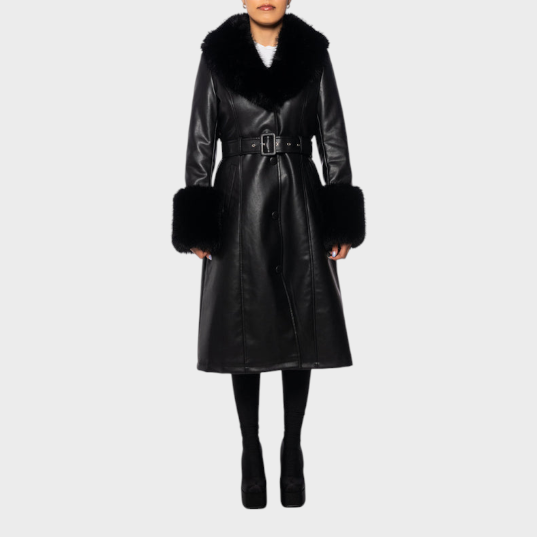 Jodie | BLACK FAUX LEATHER TRENCH COAT