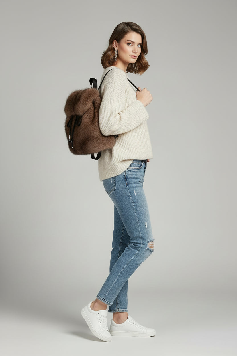 Bernice | Faux Fur Drawstring Backpack