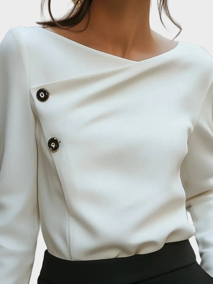 Hira| Asymmetric Button-Front White Top - Blouse
