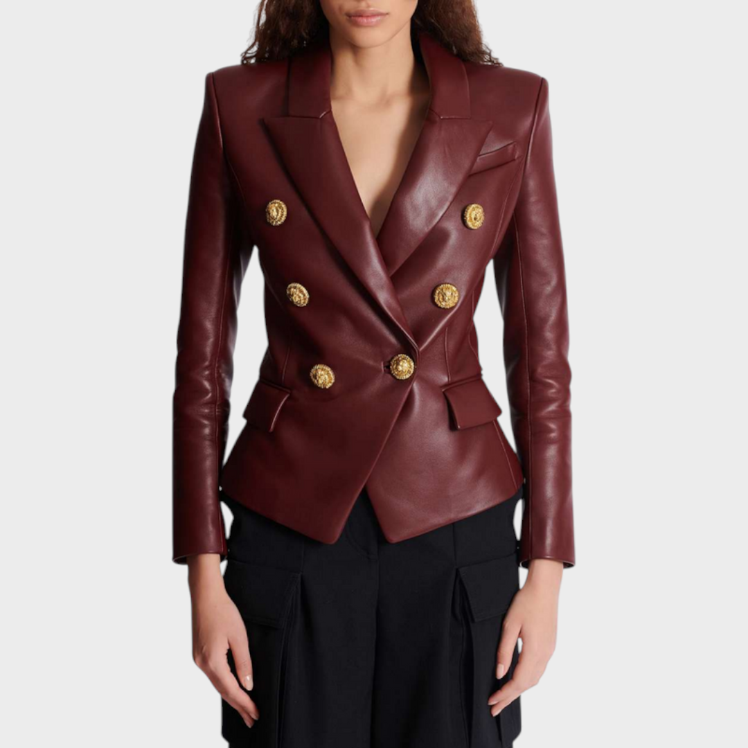 Akisha | Burgundy Buttoned Leather Jacket