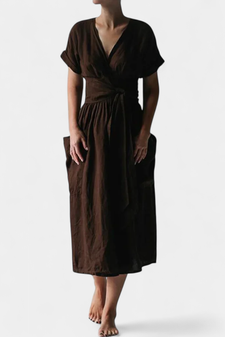 Cressida Cotton Dress with V-Neck and Adjustable Waist
