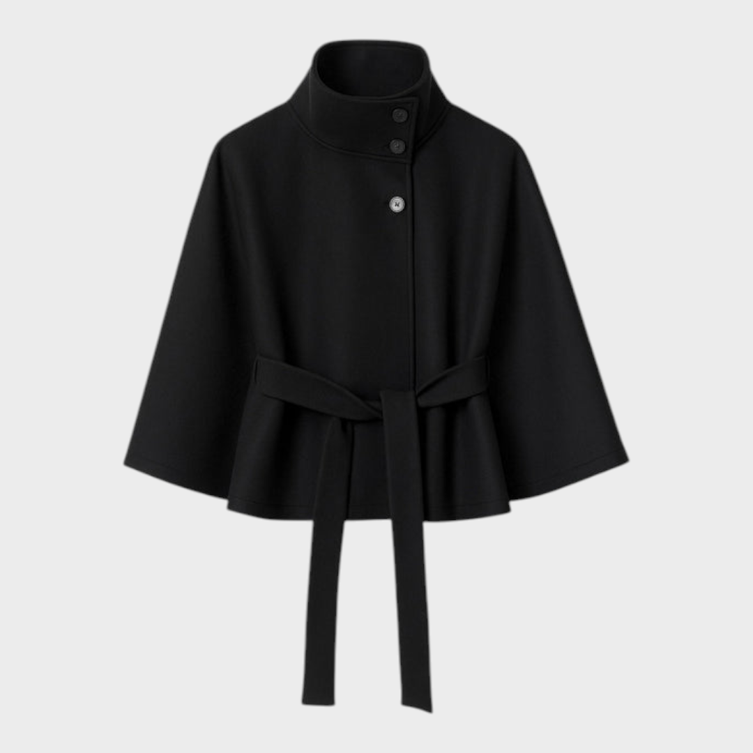 Shayla | Cape Jacket with High Neck and Belt