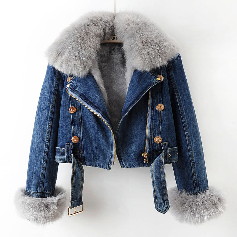 Margaux | Luxurious Fox Fur Denim Jacket
