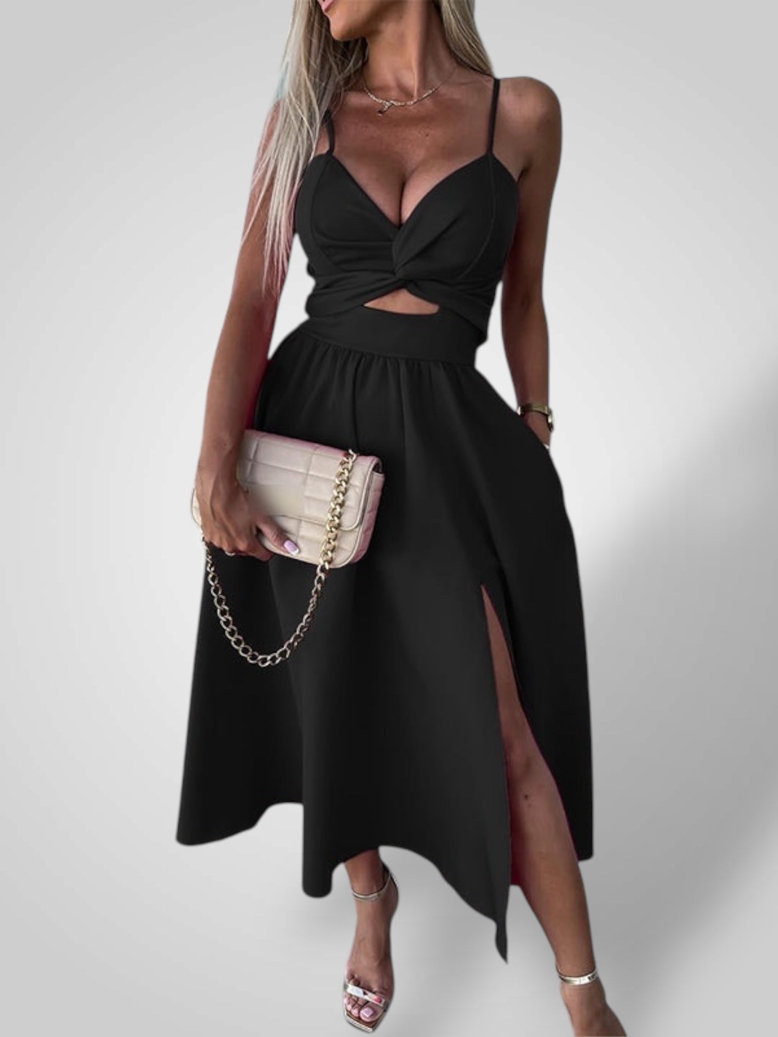 Evi | Women's Dress with Thin Straps and High Slit