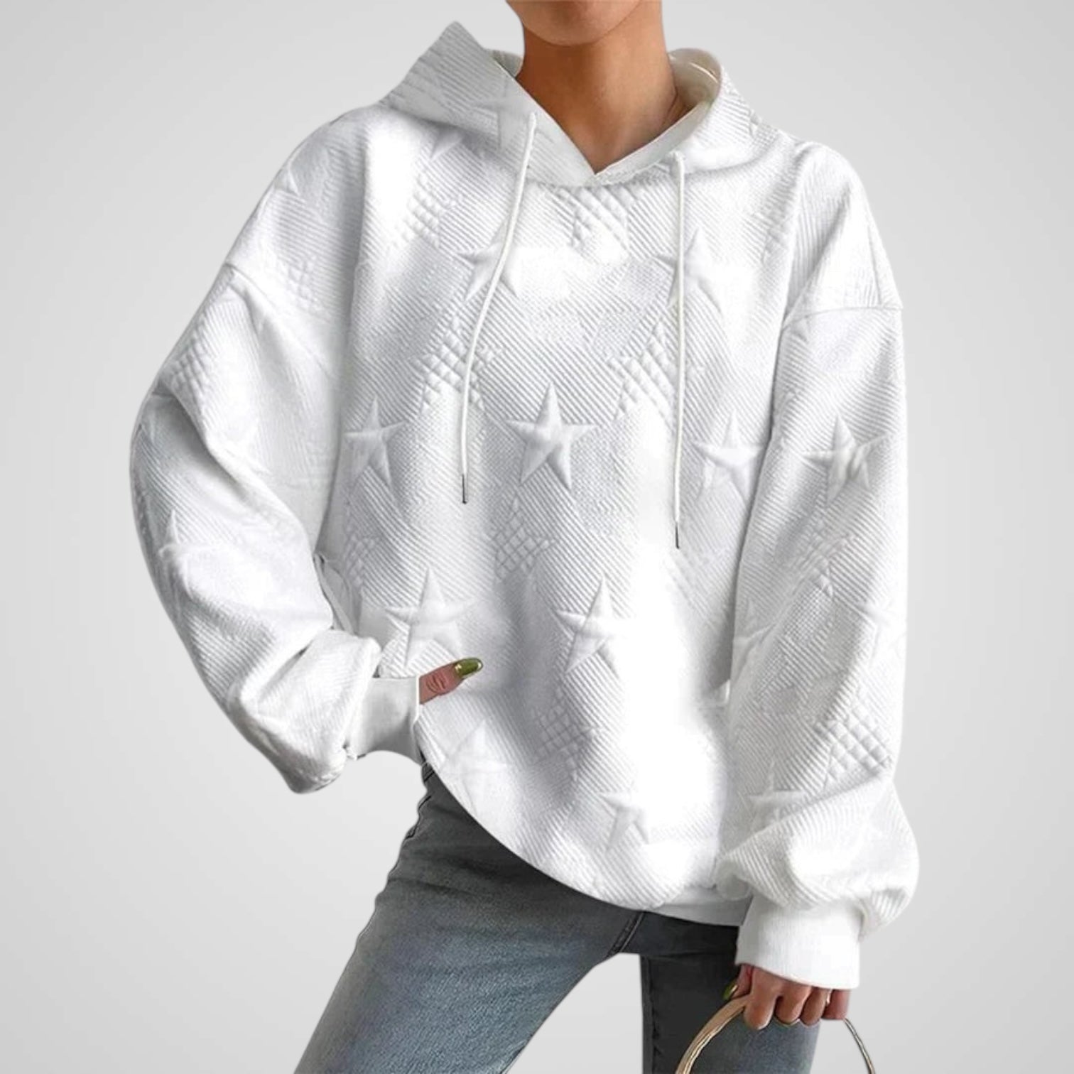 Olivia | Women's White Long Sleeve Hooded Sweater