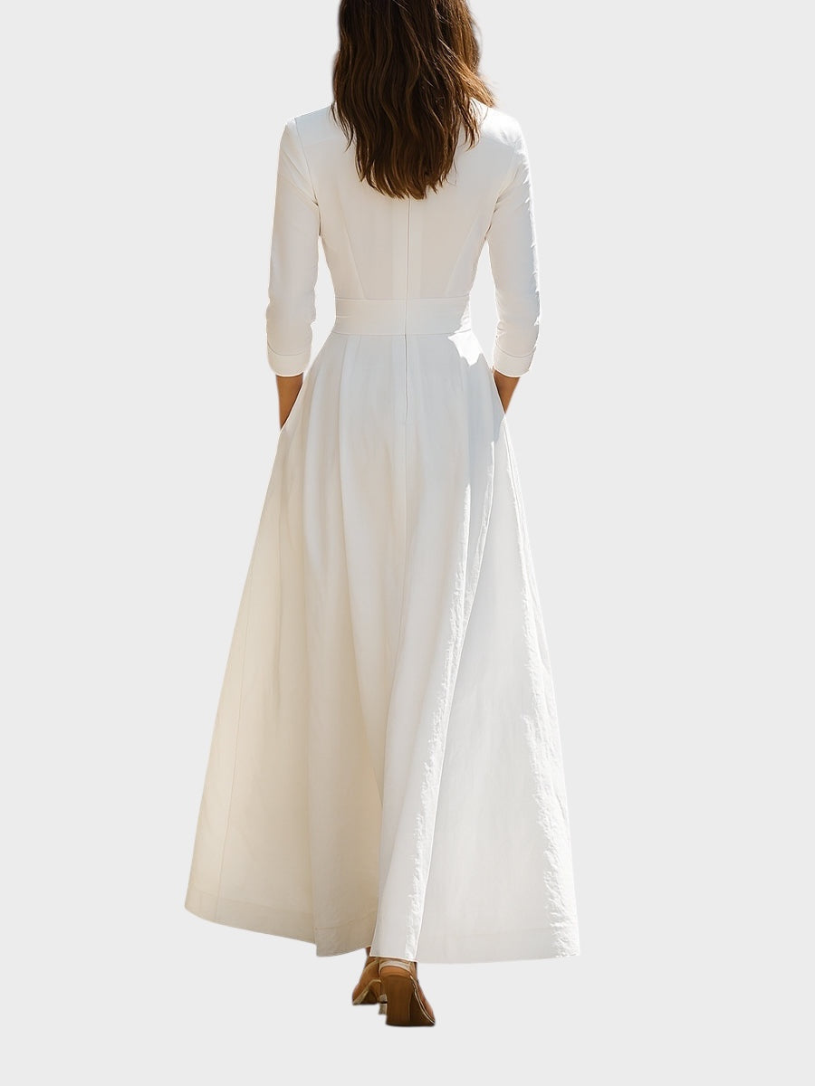 White Long Maxi Dress with Structured Line