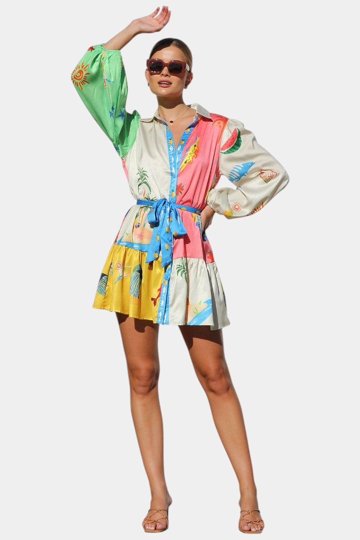 Fallon Mini Dress with Multicolored Pattern