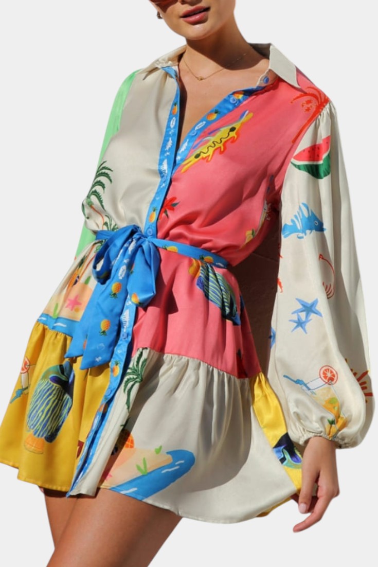 Fallon Mini Dress with Multicolored Pattern