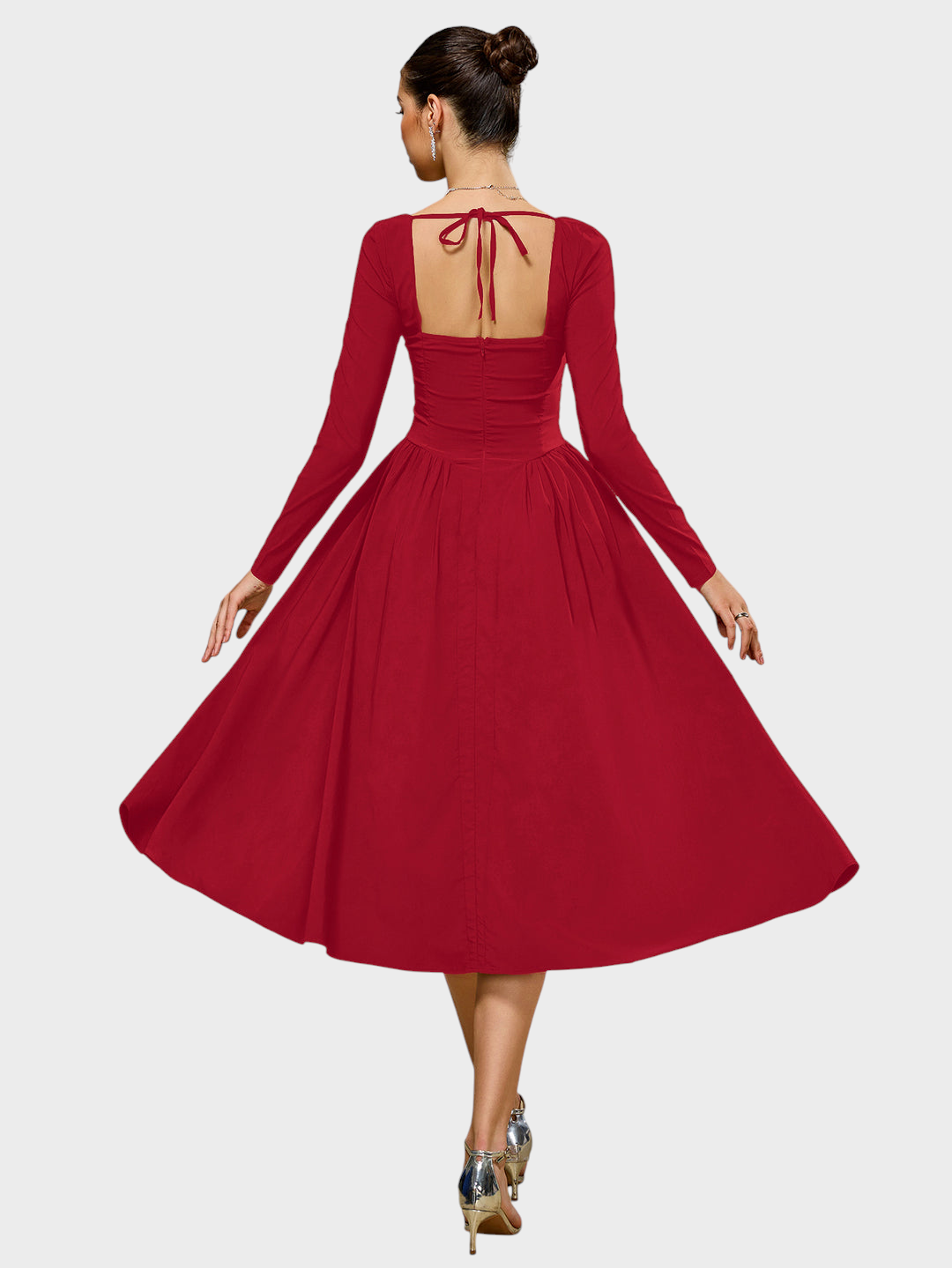 Shannon | A-Line Dress with Long Sleeves and Tie Back