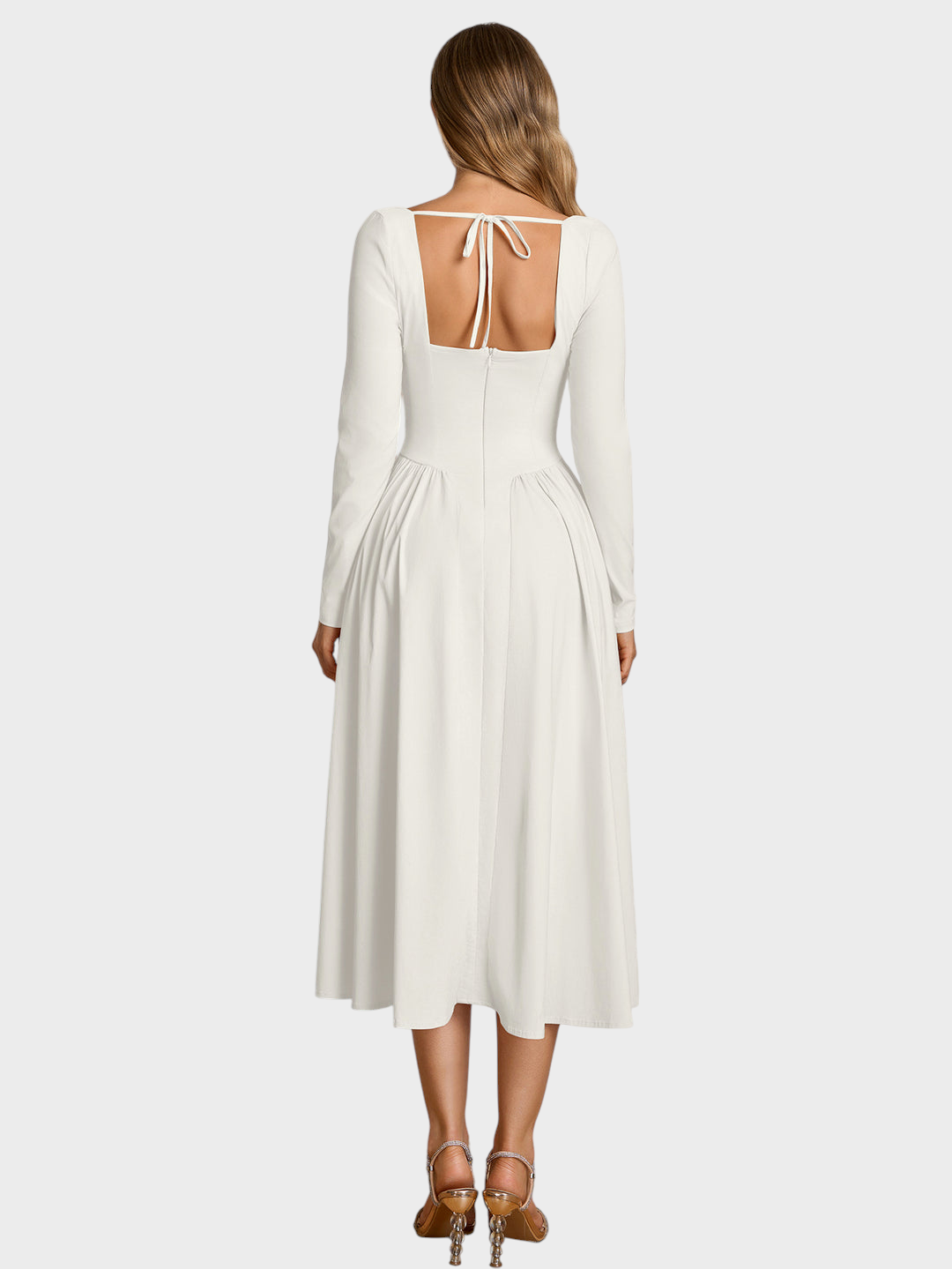 Shannon | A-Line Dress with Long Sleeves and Tie Back