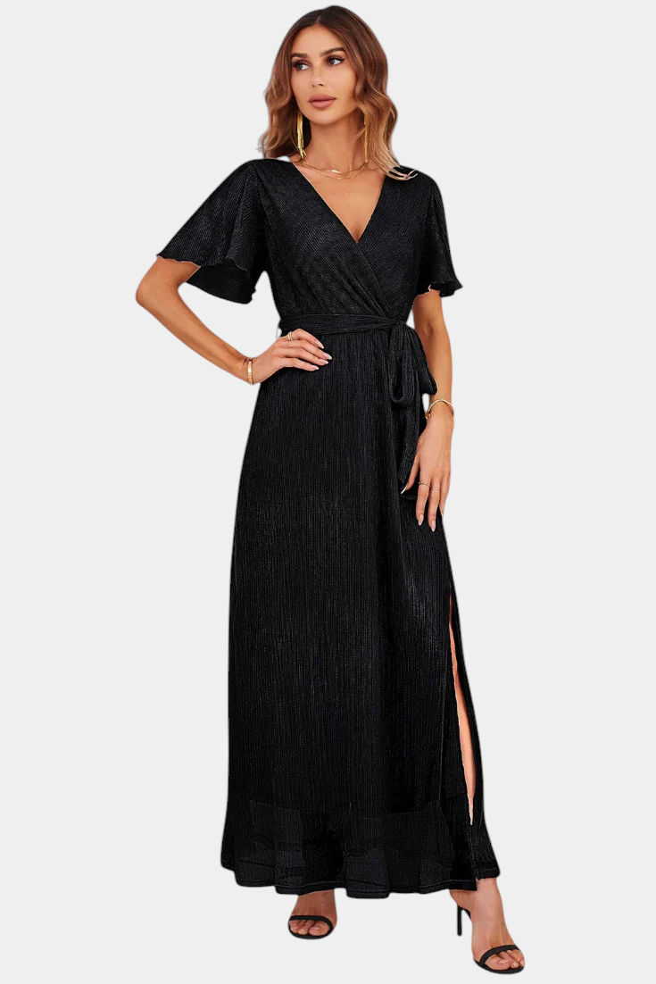 Esperanza Maxi Wrap Dress with Ruffle Sleeves