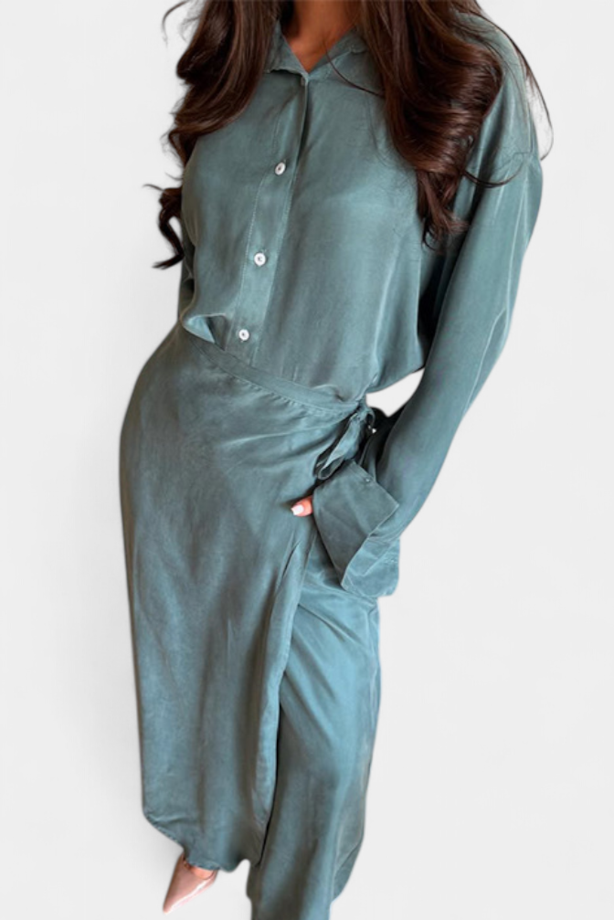 Marisol Casual Set with Loose Shirt and Pants-Skirt