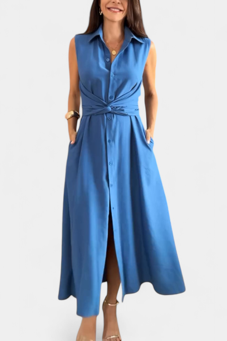 Meryl Shirt Dress with Buttons and Adjustable Belt