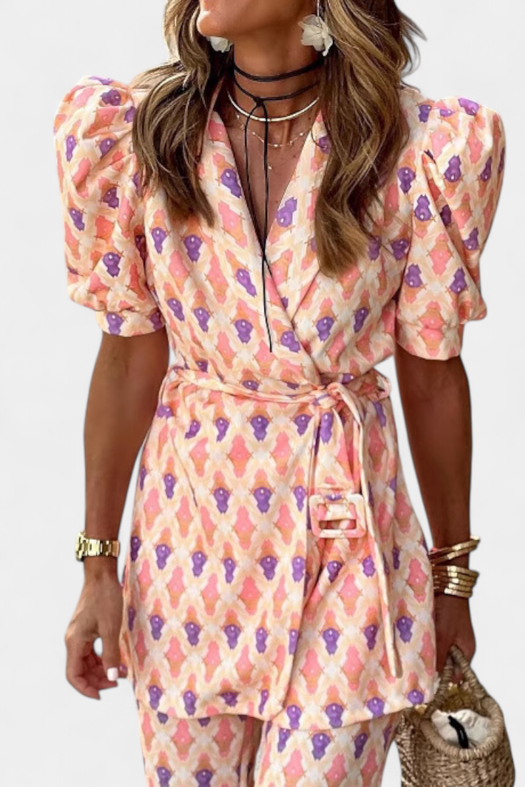 Araceli Set with Print, Blazer and Bell-Bottom Pants