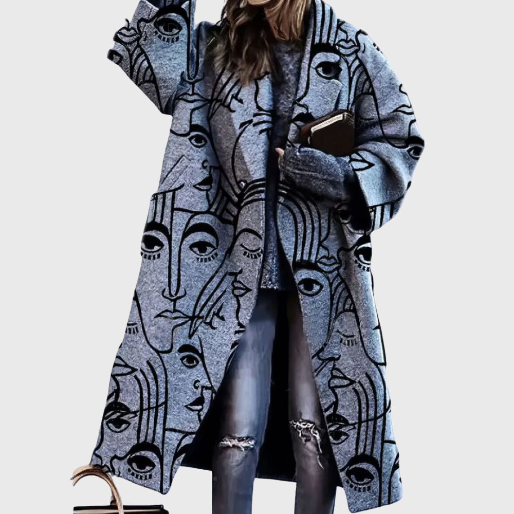 Wide-cut coat with wrap closure