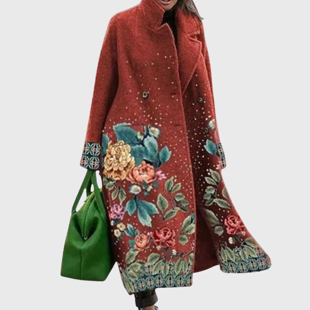 Wide-cut coat with wrap closure