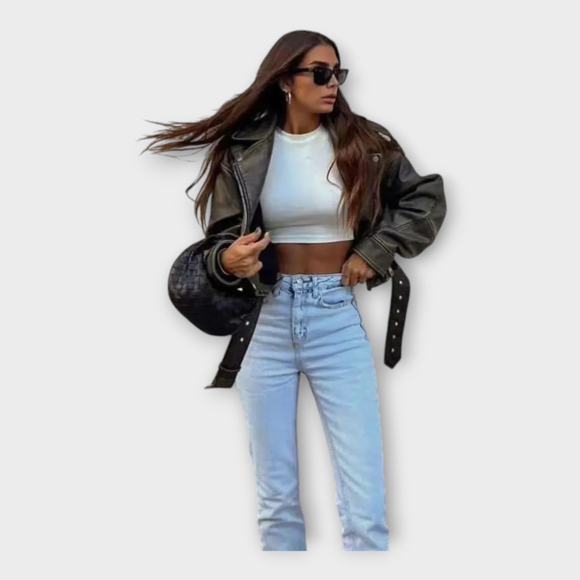 Modern Short Leather Jacket with Belt and Sophisticated Aesthetics