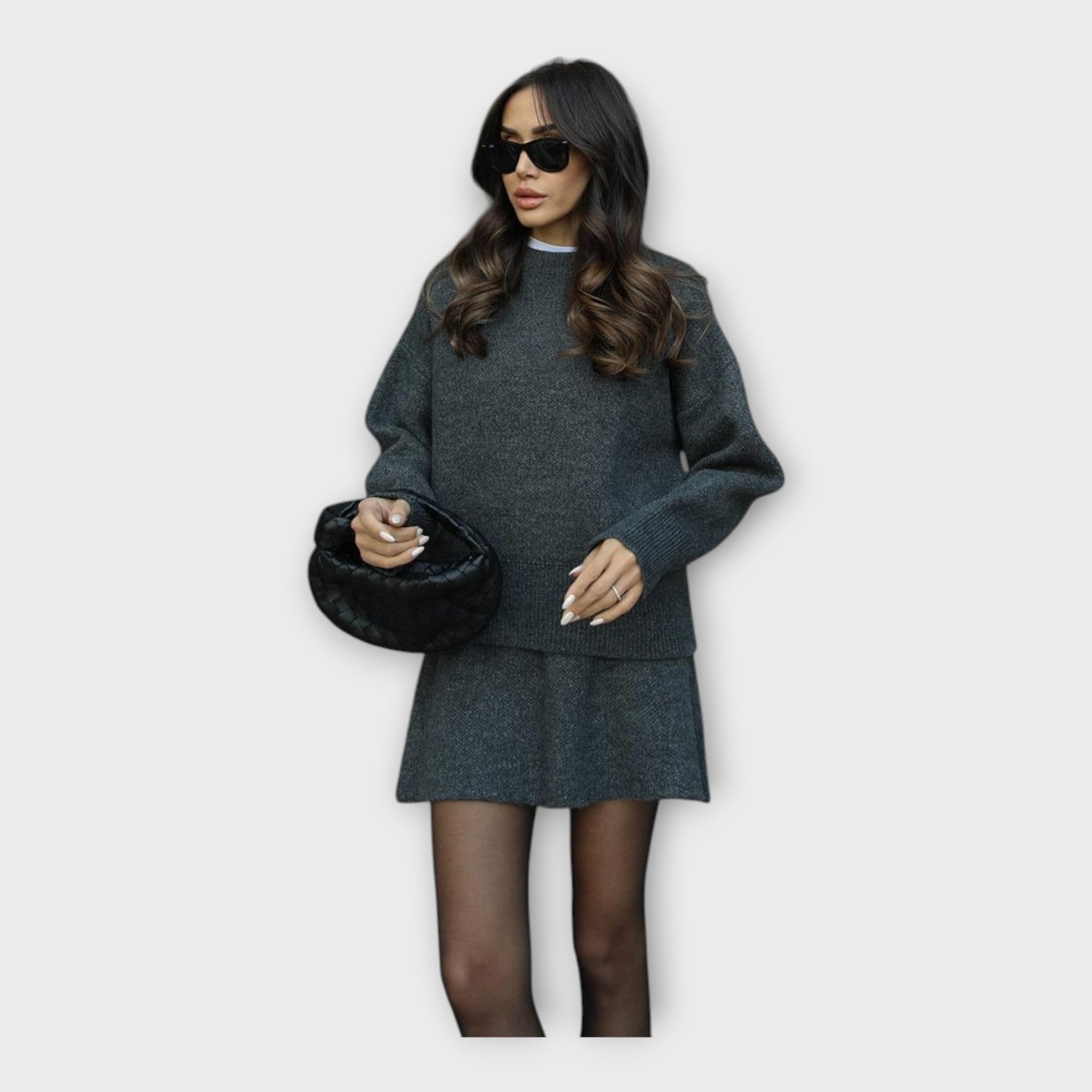 Knitted Blouse and Skirt Set with a Modern Line