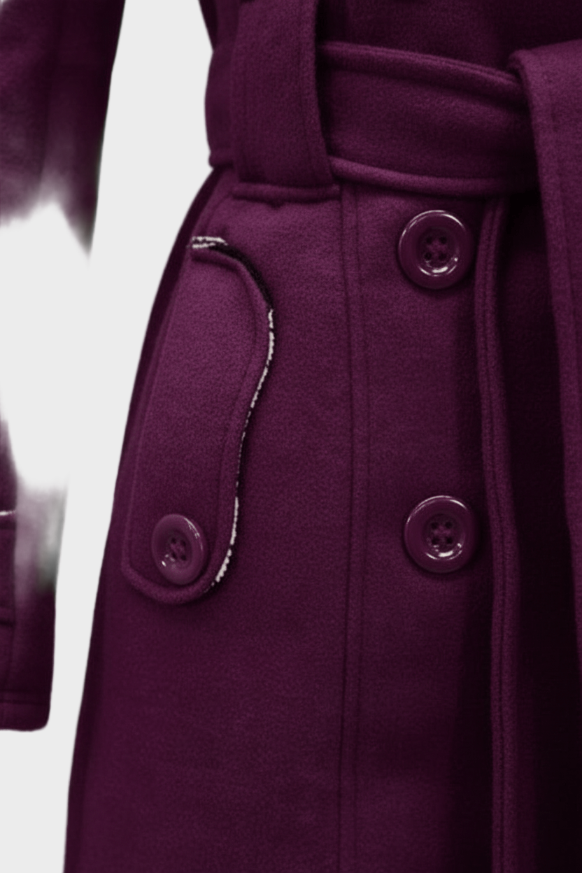 Hermione | Women's Double-Breasted Wool Blend Coat with Hood and Waist Belt