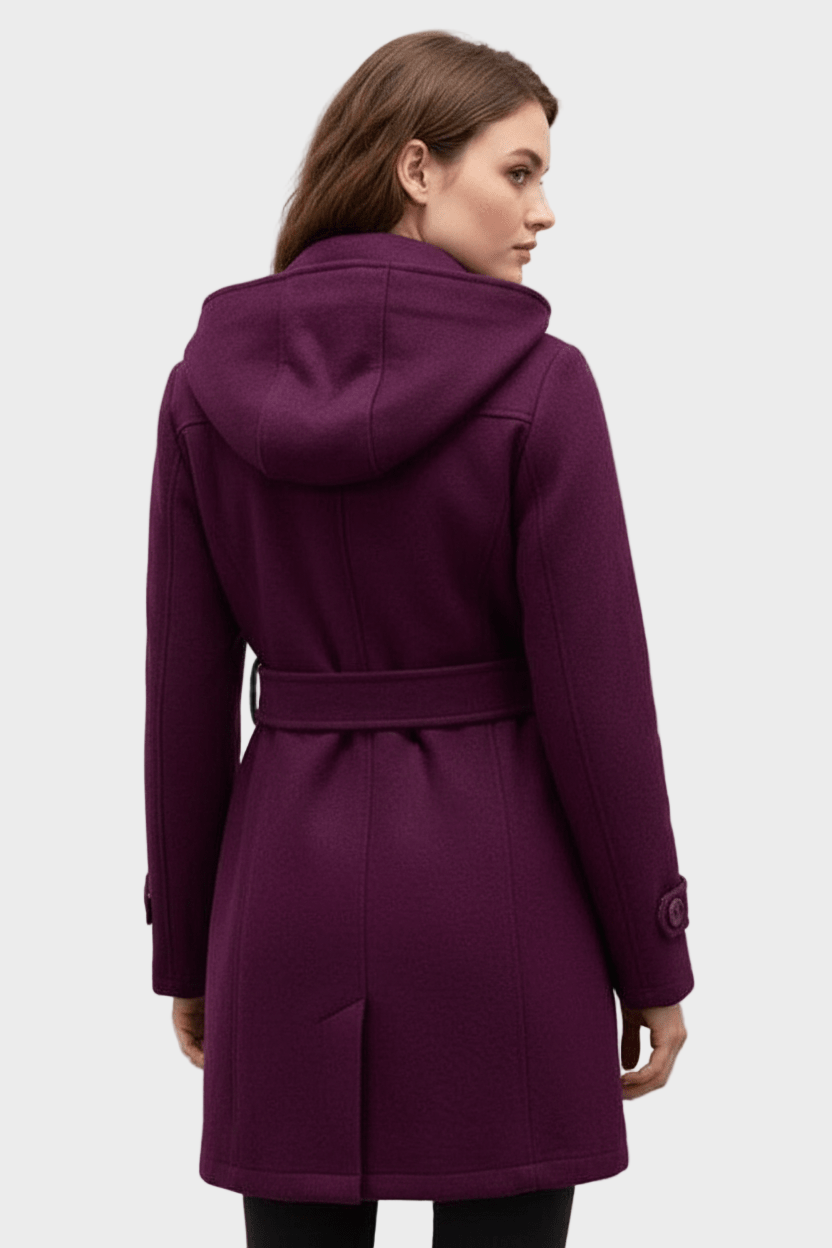 Hermione | Women's Double-Breasted Wool Blend Coat with Hood and Waist Belt