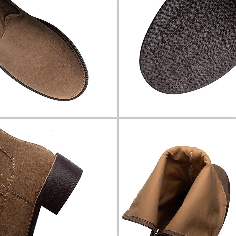 Umani | Women's Suede Ankle Boots with Chunky Heel and Zipper at the Back