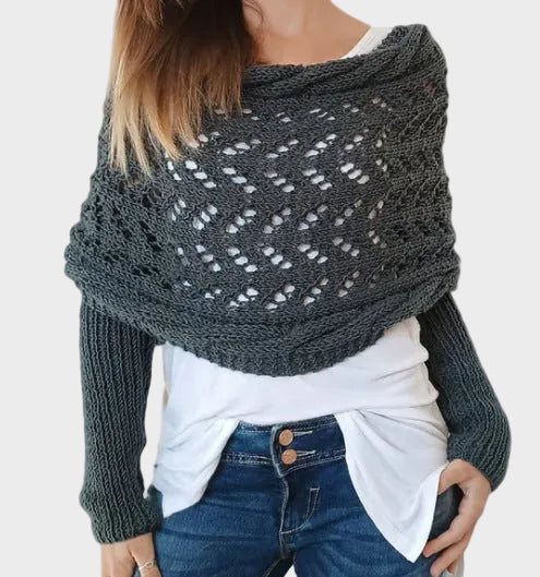 Danica | Hollow Knit Shawl Sweater with Extended Sleeves