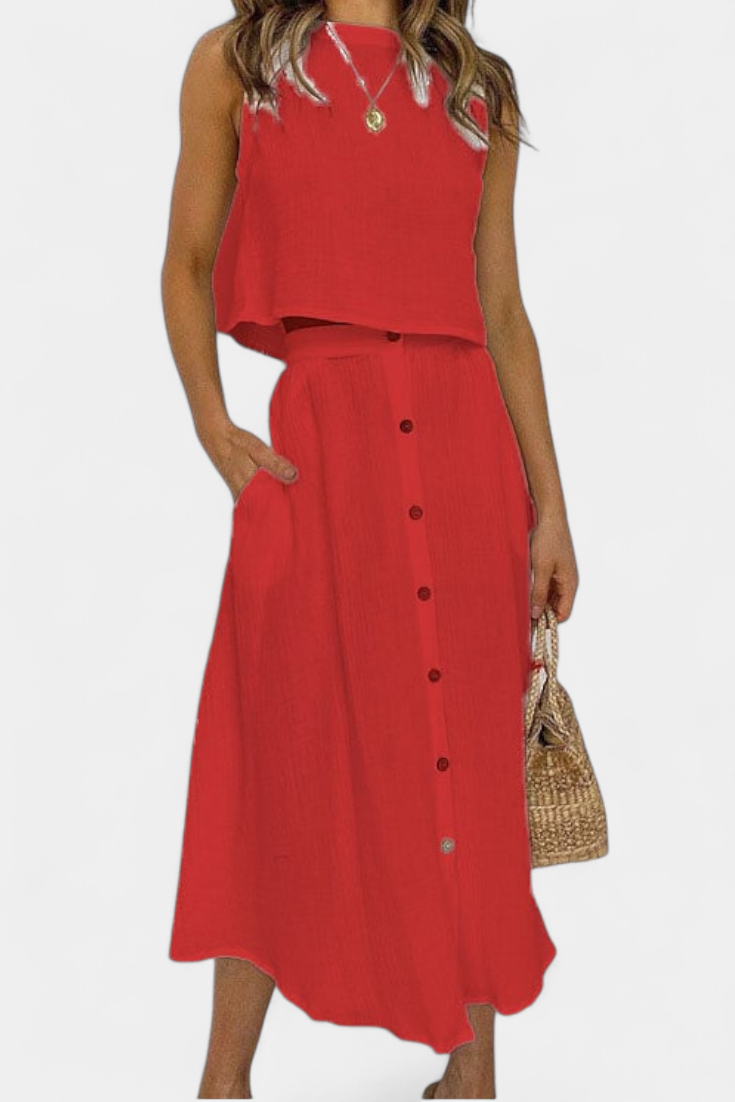 Naha Cotton Vest Set with Buttons at Front