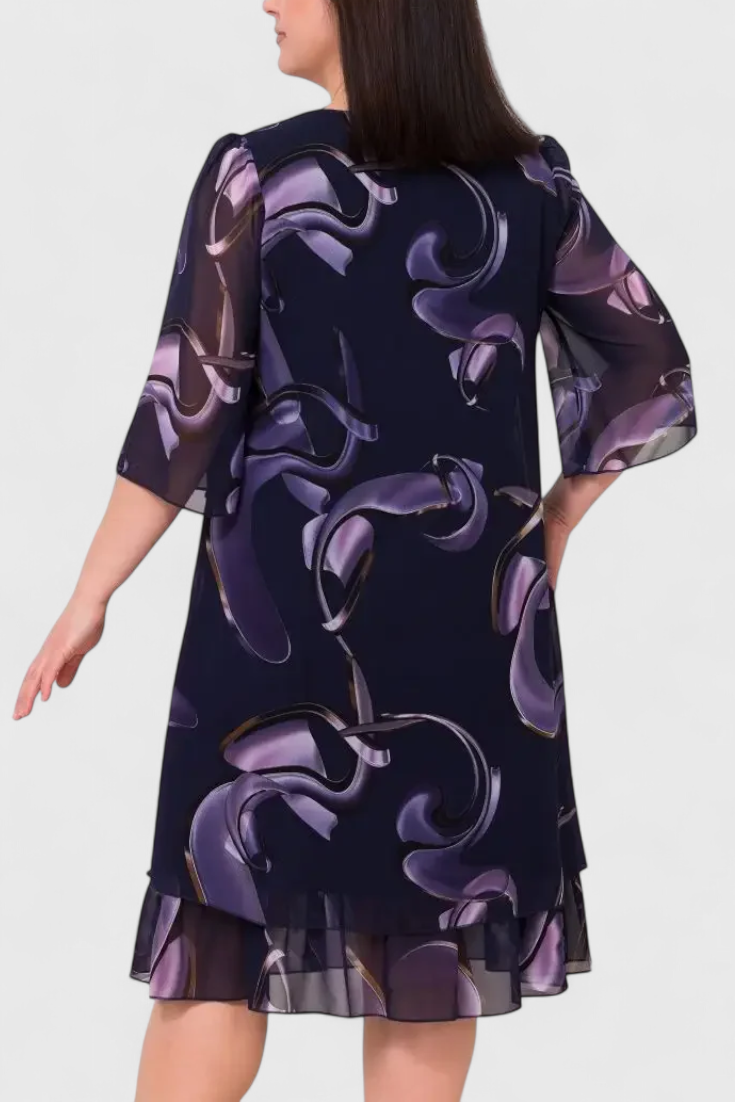 Shriley Chiffon Dress with Midnight Swirl Print and Flowing Silhouette