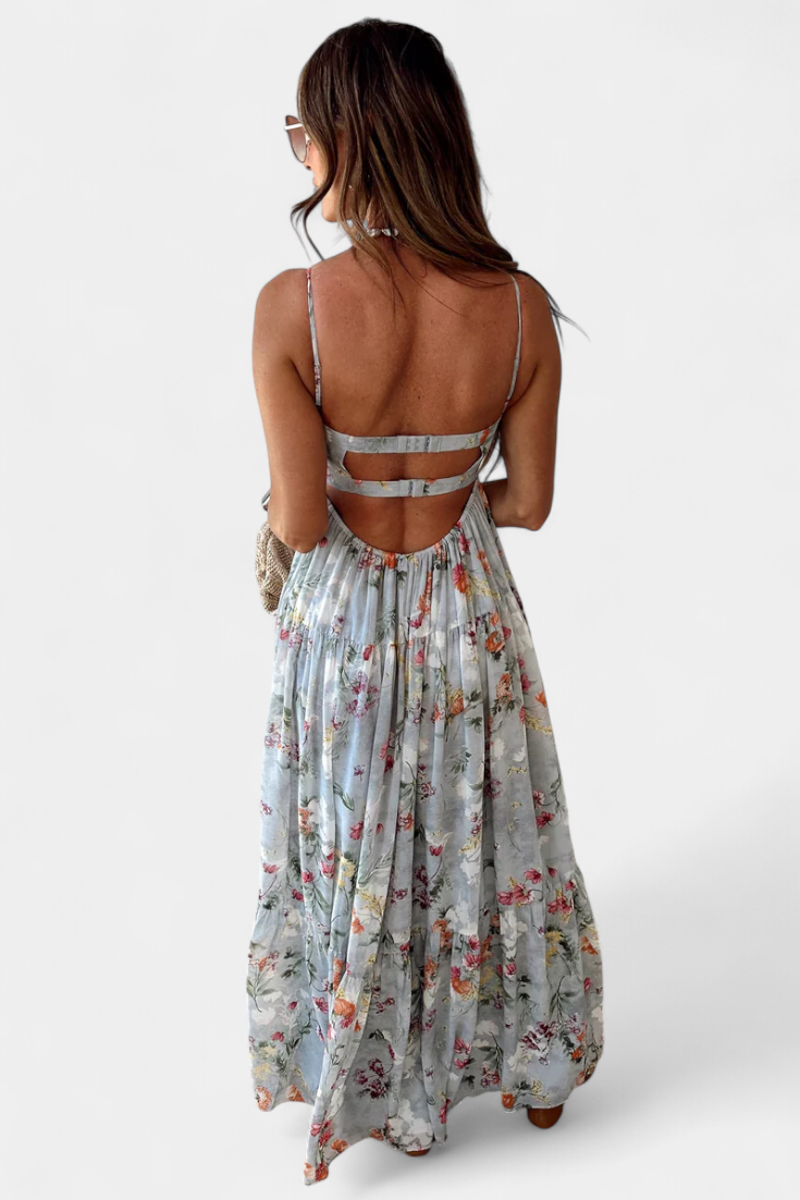 Neha Floral Dress with Open Back and Spaghetti Straps