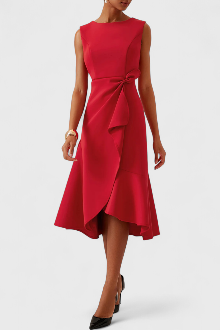 Claudia Midi Asymmetric Dress with Elegant Pleats