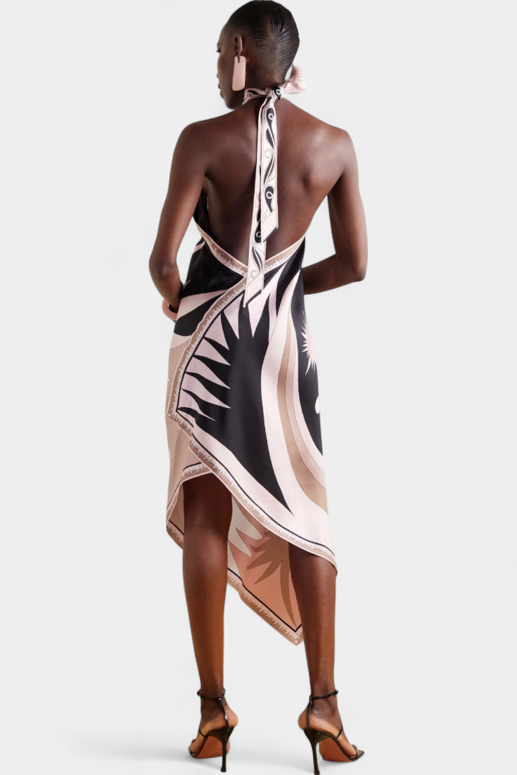 Rosenda Open Back Dress with Abstract Pattern