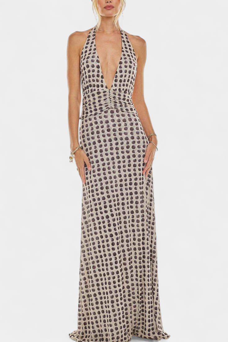 Melody Polka Dot Maxi Dress with Plunging Neckline