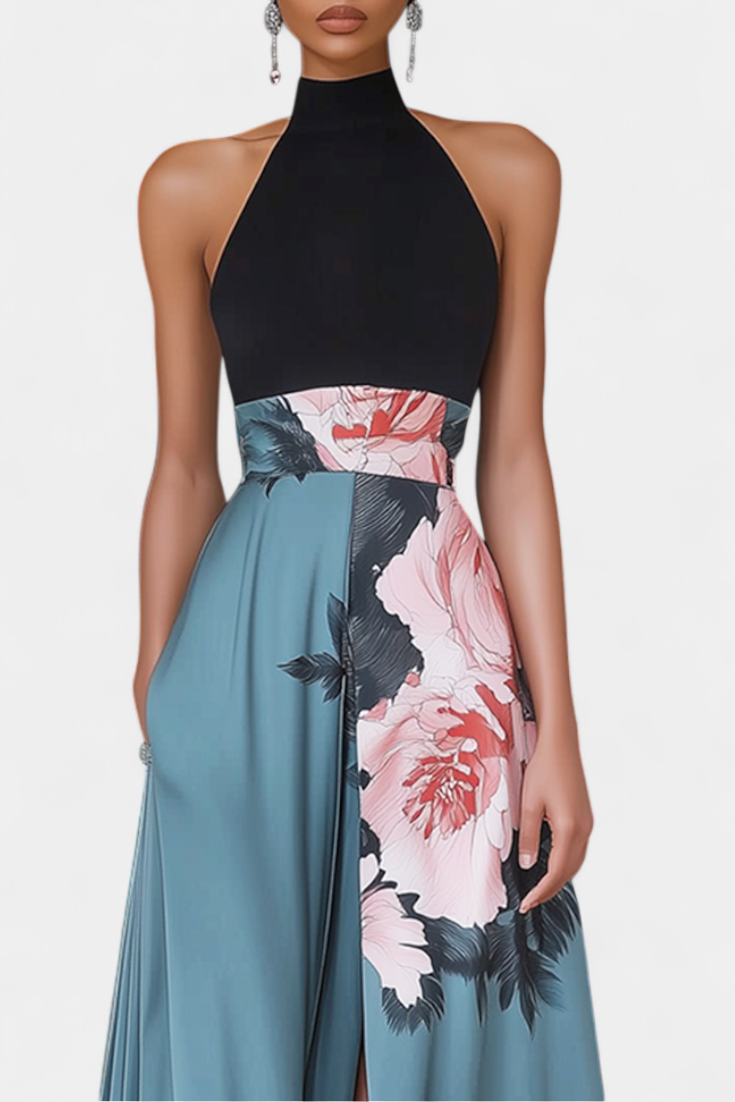 Radmila Floral A-Line Dress with Black Bodice and Sparkly Skirt