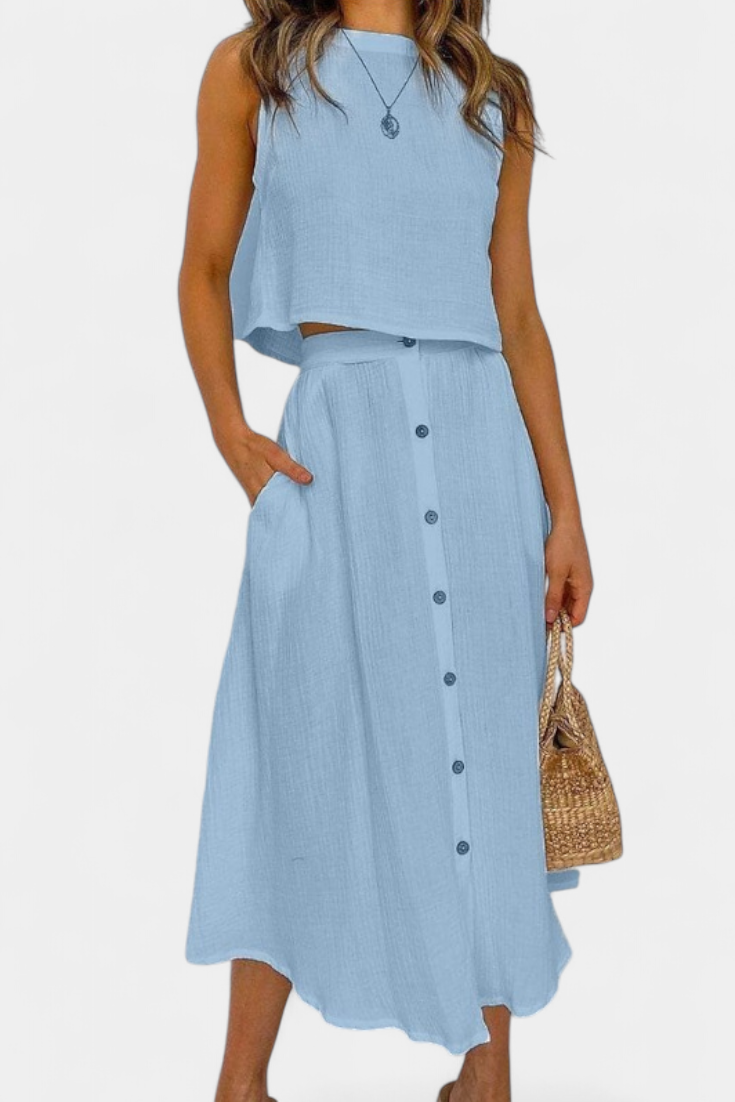 Naha Cotton Vest Set with Buttons at Front