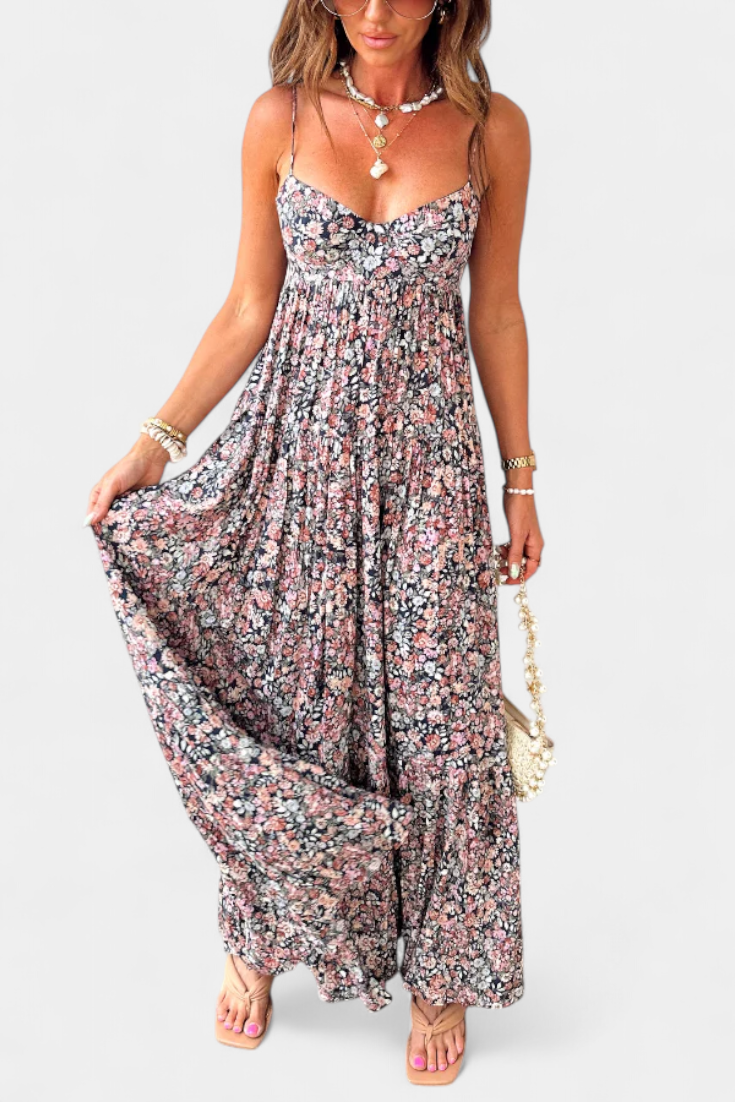 Reyna Floral Maxi Dress with Open Back