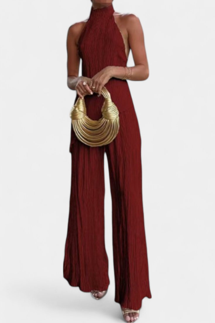 Pilarica Elegant Pleated Set with Asymmetric Top and Flowy Pants